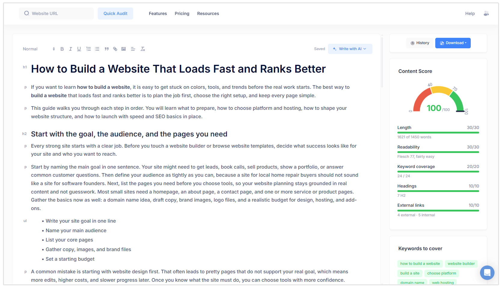 Ai Writer editor